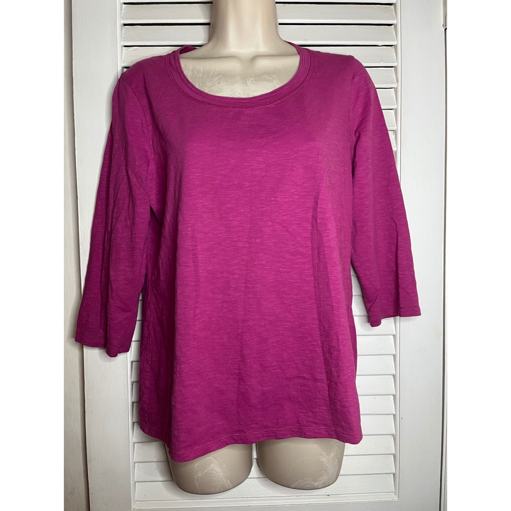 Coldwater Creek Womens Magenta Pink 100% Cotton Slub 3/4 Sleeve Top Size M 10-12